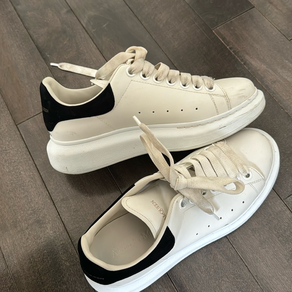 Alexander McQueen Suede Trimmed leather exaggerated sole sneaker
